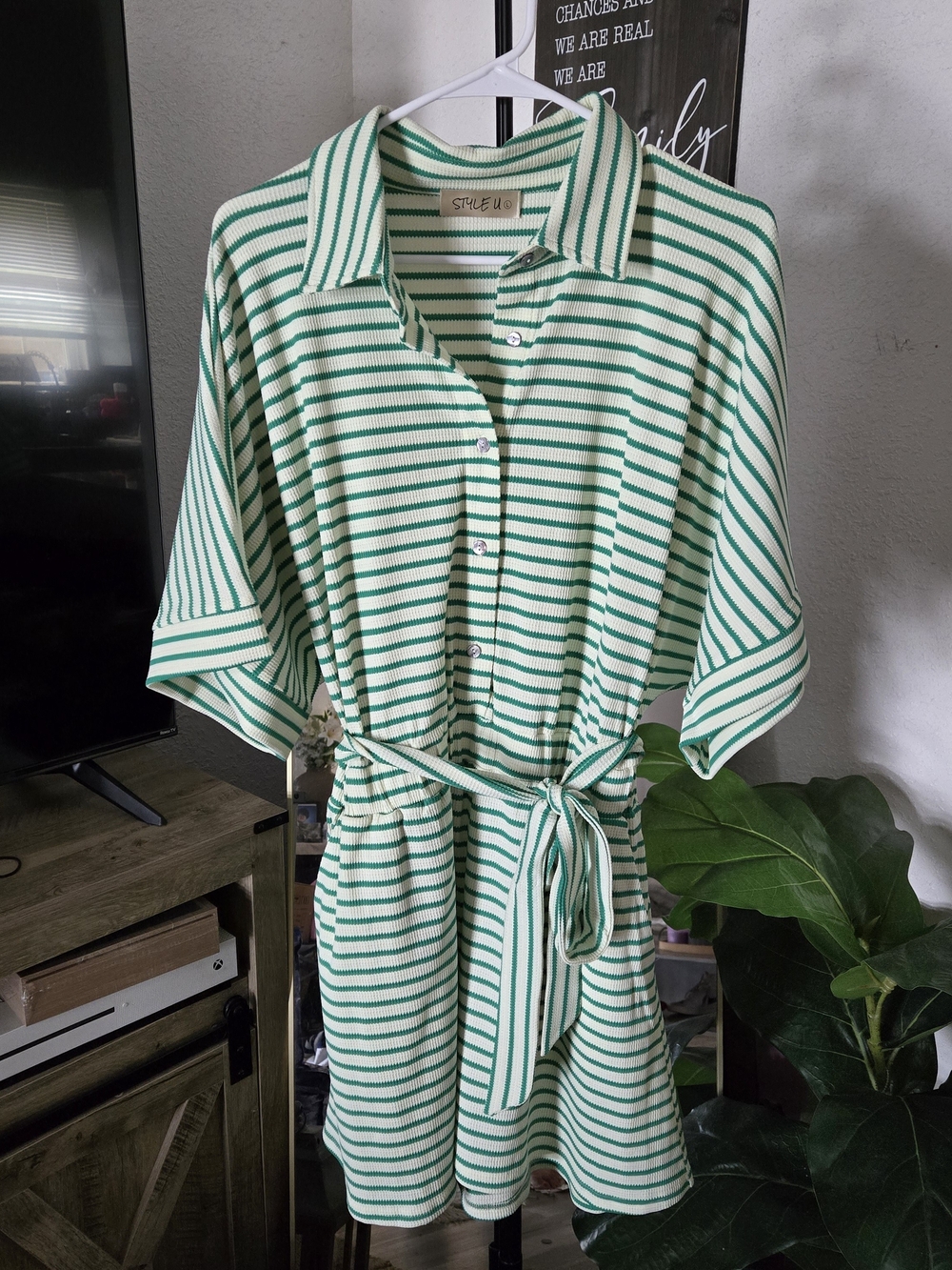 Green & Cream Striped Button-Front Cardigan